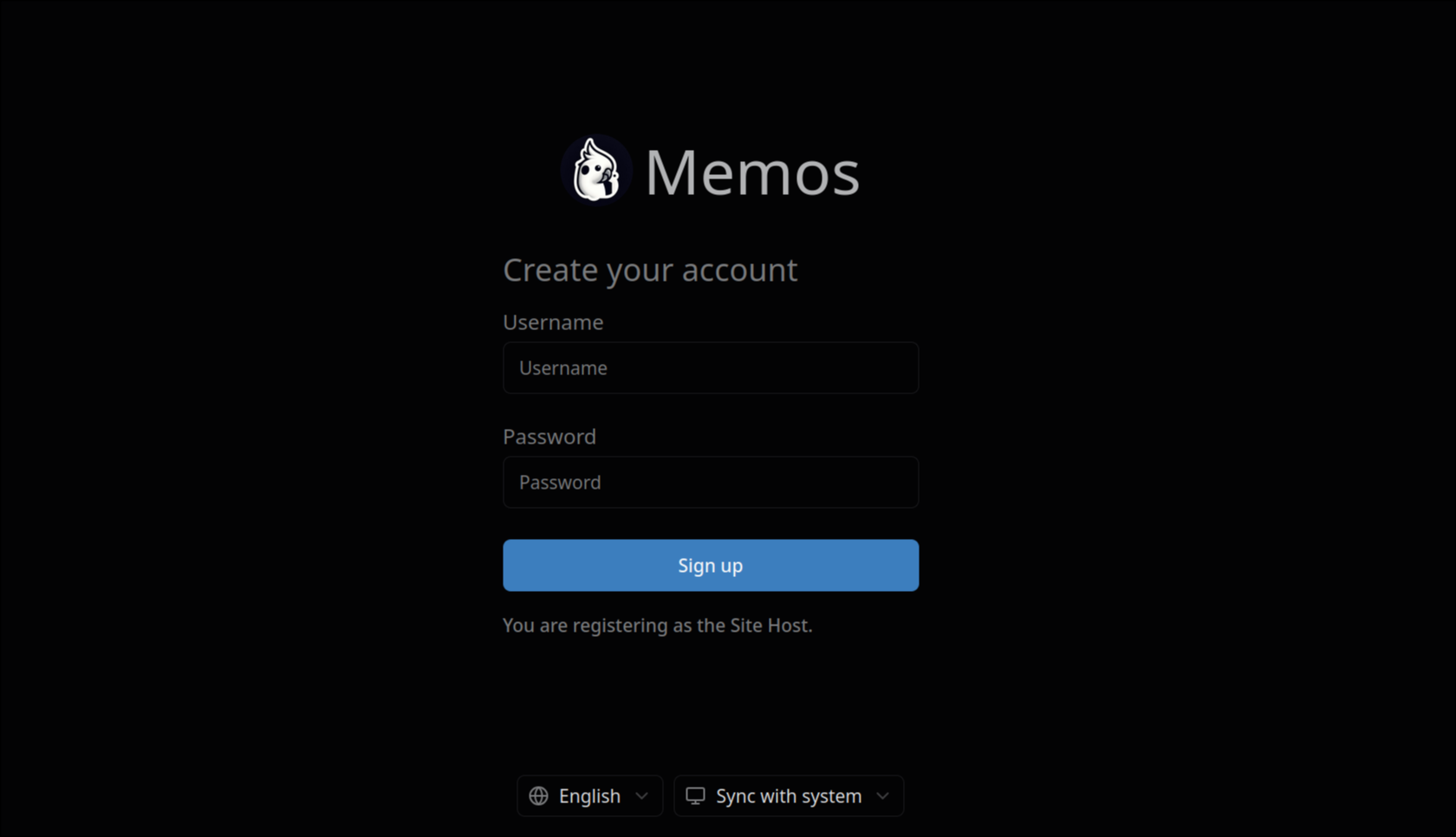 Memos - Creazione account amministratore