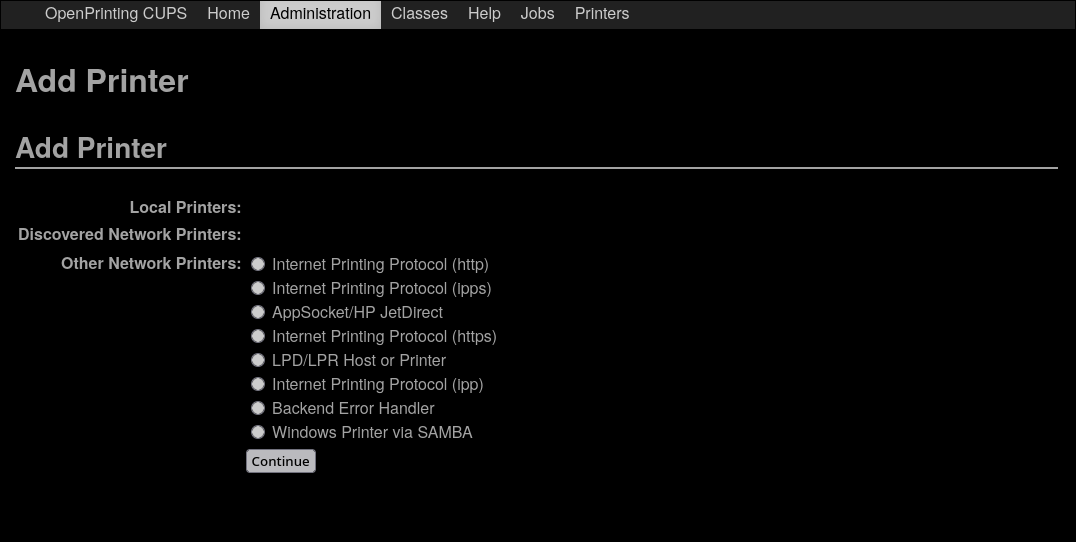 Aggiunta stampante in CUPS